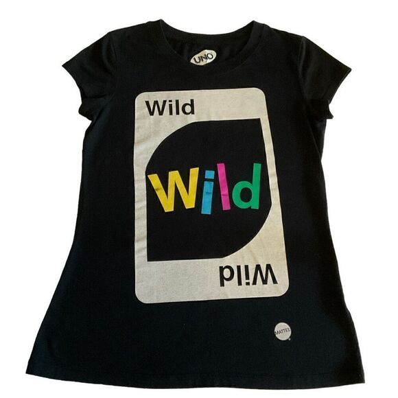 UNO Tee Shirt Wild Card Graphic Crew Neck Black Multicolor Junior Size Large - Picture 6 of 8